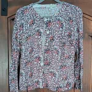 LOFT Floral Button Cardigan in Pink and White Tones